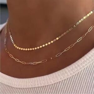 Gold Plated Paper Clip Layered Necklace Stackable